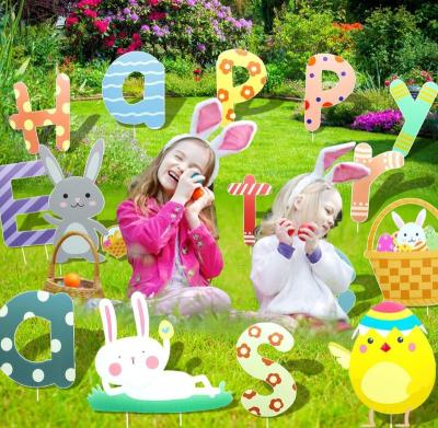 China 2022 New Easter Panel Yard Rabbit Party Insert Lawn Hollow Outdoor Decoration Panel Hot Selling for sale