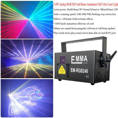 China 3.6w rgb laser light ,ILDA 3 watt RGB laser projector, 3000mw full color laser for sale