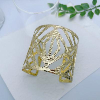 China KEY Fashion Trendy Geometric Punk Metal Gold Middle East Cuff Women Wide Bracelet for sale