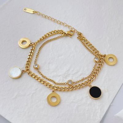 China FASHIONABLE Titanium Steel Circle Splicing Fritillaria Small Color Matching Black And White Diamond Double-Layer Alternative Bracelet for sale