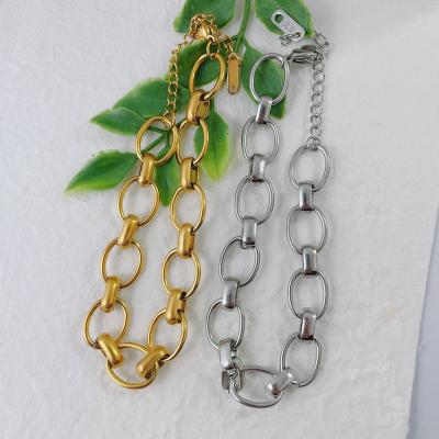 China FASHIONABLE Couple Splicing Bracelet Stainless Steel Chain Simple Circle Gold Plated Chic Bracelet for sale