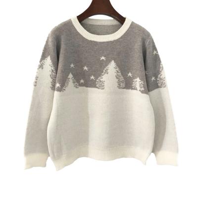 China Anti-wrinkle Christmas Clothes Jacquard Fabric Girl Sweater Loose Knitting for sale