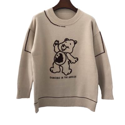 China Anti-Wrinkle Wholesale Women's Sweater Bear Pattern Sweater Women's Retro Long Sleeve Knitted Sweater for sale