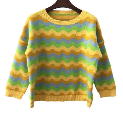 China korean version of the 2021 anti-wrinkle women's pullover sweater women's striped rainbow girl sweater knitted top stylish sweater for sale