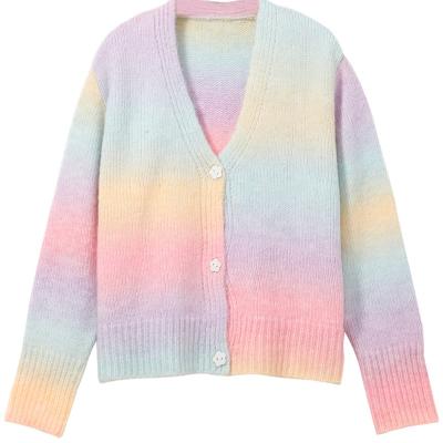 China 2021 New Arrivals Anti-wrinkle Women Autumn Custom Pullover Sweater Super Soft Gradient Rainbow Cardigan for sale