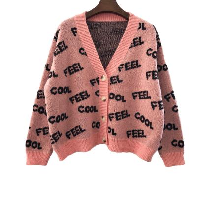 China 2021 Custom Women's Sweater Jacquard Letters Anti-Static Plus Size Women's Cardigan Sweater for sale