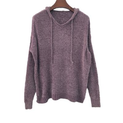 China Anti-wrinkle autumn and winter comfortable ladies hooded sweater knitted sweater top plain color for sale