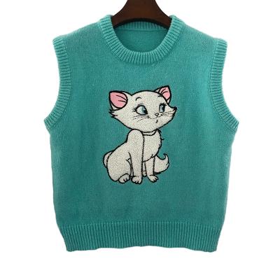 China 2021 QUICK DRY Cartoon Pattern Girls Invest Knitted Sweater Embroidered Women's Sleeveless Sweater for sale