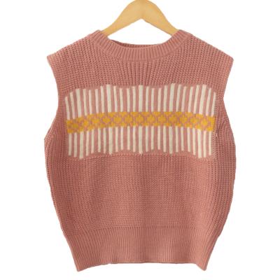 China Anti-Wrinkle Wholesale Women's Knitted Vest Sleeveless Striped Vest Sweater for sale