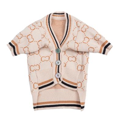 China Wholesale small and medium fashionable knitted wool stocked autumn and winter dog clothes pet cats and dogs cardigan jacket with b for sale