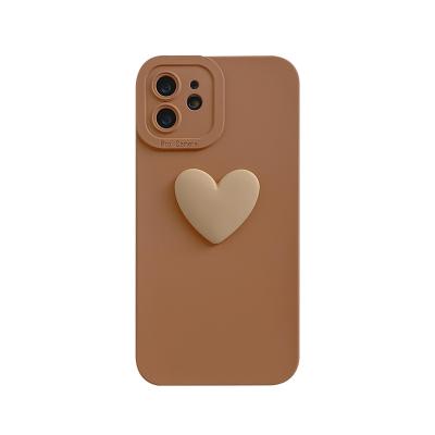 China Unique Handmade Solid Caramel Coffee Color 3D Shockproof Heart Shape Soft Tpu Cell Phone Cases For iPhone 7 xr 8 x plus 11 12 13 pro max for sale