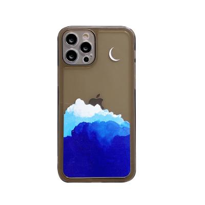 China New Klein Blue Sky Moon Clear Transparents Soft Tpu Mobile Phone Case Shockproof Luxury Cloud Design For iPhone 8 x plus xr 11 12 13 pro max for sale