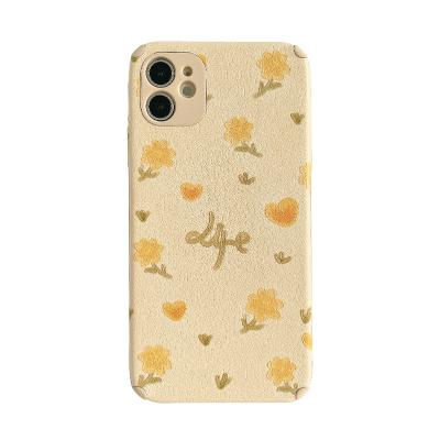 China Shockproof Korean Style PU Leather Oil Painting Flowers Tpu Cool Pattern Soft Popular Phone Case For iPhone 7 8 plus xr 11 12 13 pro max for sale