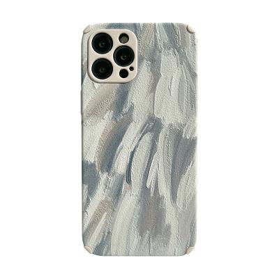 China Art Style Advanced Oil Painting Shockproof Feather Texture PU Tpu Leather Soft Cell Phone Case For iPhone 7 xr 8 x plus 11 12 13 pro max for sale