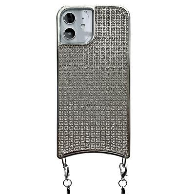 China Shiny Cross Chain Design Shockproof Metal Plated Rhinestone Popular Soft Protective Case For iPhone 8 plus xr 11 12 13 pro max for sale