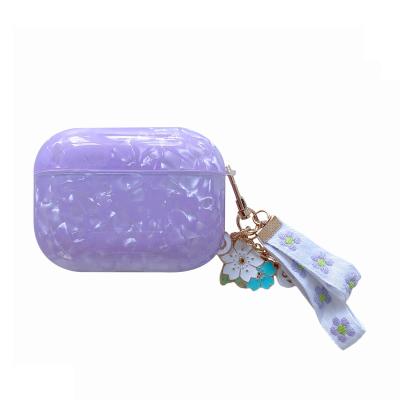 China Unique Wireless Earphone Case Cover New Fashion Purple Shell High Quality Cheap Price Flower Soft Lace Metal Enamel For Airpod 1/2 pro for sale