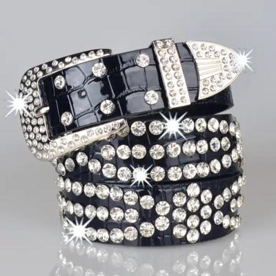 China ALLOY BB Simon Luxury Crystal Shiny Women's Diamond Studded Rhinestone Western Cowboy Leather Belts Unisex Fashion Designer Fancy Belt for sale