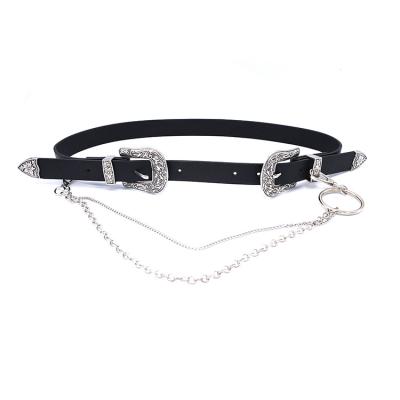 China ALLOY Women PU Leather Chain Belt Ladies Double Buckle Belt Women Leather Belts for sale