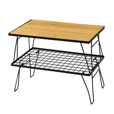 China Wholesale Lightweight Easy Carry Stable Wood Metal Mesh Folding Camping Table Outdoor During Picnic Time for sale