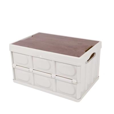 China Various Colors Sustainable Outdoor Folding Lid Storage Container Wood Plastic Camping Storage Box For Patio for sale