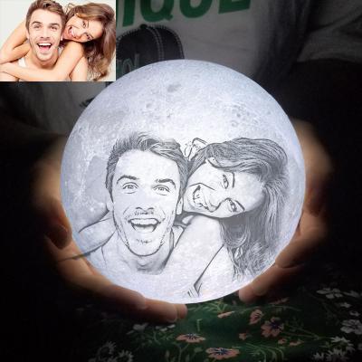 China Decoration Gift Customized Moon Night Light Lamp with Photo-etched, Three Colors, 3D Printed, Touch and Remote Control, Personalized Image for sale