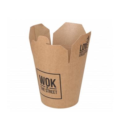 China Custom Logo Round 16-32oz Biodegradable Kraft Bottom Disposable Take Away Noodle Paper Box for sale