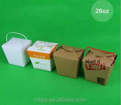 China Recycled Materials Take Out Paper Fast Food Lunch Box With Plastic Handles Paper Noodle Box New Design for sale