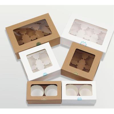 China Disposable Logo Disposable Custom Printing Paper 4 Pieces Packaging Box Cupcake With Handle for sale