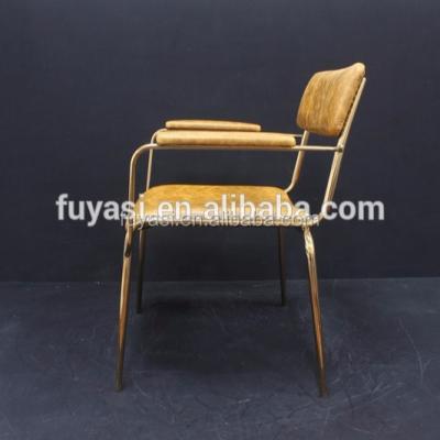 China Dining Chair Dining Room Plating Color Stainless Steel Tube With Vintage Leather Covering Dining Chair for sale