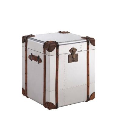 China Nightstand Aluminum Covering Corner Protector Side Table Real Brown Leather Trunk for sale