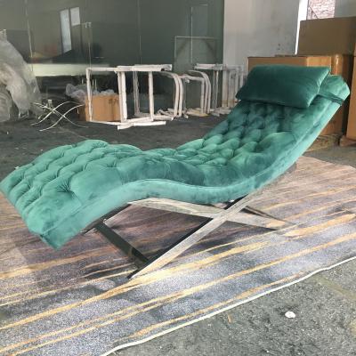 China Sofa bed green color buckle tufted velvet and stainless steel base recliner for sale