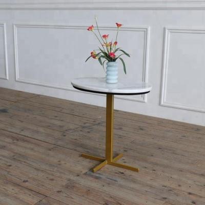 China Coffee Table Gold Color Stainless Steel Base Marble Top Side Table Small for sale