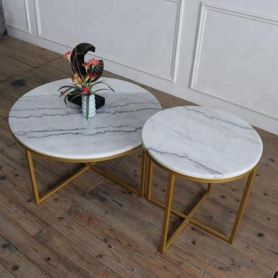 China Coffee table combination coffee table set powder coating gold color marble top base for sale