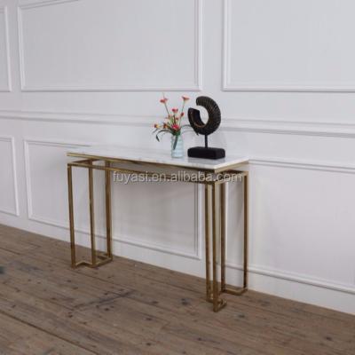 China Stainless Steel White Base Gold Plating Top Marble Carrara DINING TABLE DINING TABLE Color Rectangular Console Table for sale