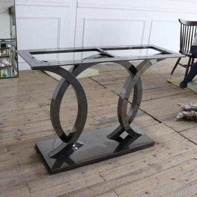 China CONSOLE TABLE shiny stainless steel base with brown color console wood table top for sale