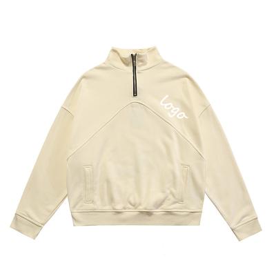 China Durable Cotton Embroidery Beige Heavyweight Pullover Zip Up Unisex Hoodie Custom for sale