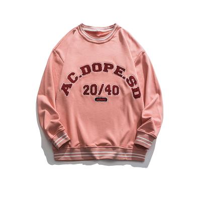 China Viable Pink Men Long Sleeve Oversized Custom Logo Men's Patch Embroidery High Quality Cotton Chenille Unisex Crewneck Sweatshirts for sale