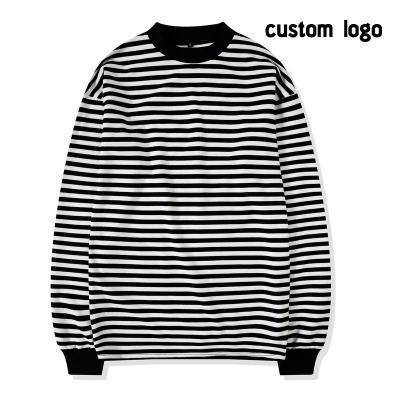 China OEM Service Stripe T-shirt Cotton New Summer Tops Print Breathable Heavy Oversized Long Sleeve T-shirts Men's Casual T-shirt for sale