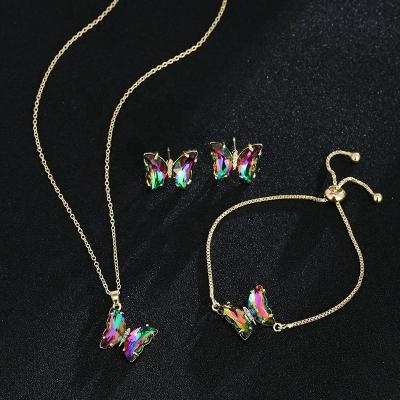 China 2022 New Arrival Fashionable Exquisite Bridal Jewelry Set Colorful Butterfly Zircon Jewelry Set For Women Girls for sale