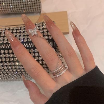 China Women's Casual Jewelry 14k Gold Plated Fingertips Ring Diamond Butterfly Finger Nail Ring / Sporty Ring High Quality Tassel Jewelry For Girl for sale