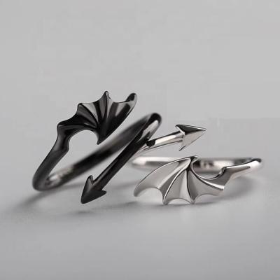 China Casual/Sporty Vintage Opening Angel Wing Version Rings For Women Men Couple Wedding Ring Jewelry Punk Evil Wings Rings for sale