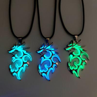 China New CLASSIC Glowing In The Dark Flame Luminous Dragon Necklace Dragon Pendant Necklaces For Men for sale