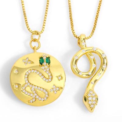 China CLASSIC high quality simple snake necklace for women gold coin round retro flat inlaid Zircon snake necklace for sale