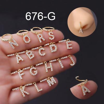 China Fashion 8MM Punk Nose Jewelry Zircon A Piercing Tragus Nose Ring Hoop Dangling Helix Z Letter Alphabet Nose Cartilage Piercing for sale