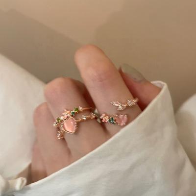 China Exquisite Gems Multilayer Double Heart Love Open Ring Casual/Sporty Zircon Opening Ruby Rhinestone Rings Stackable Adjustable Ring for sale