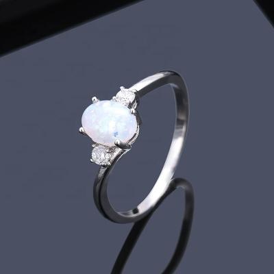 China Hot Sale Vintage Opal Couple Ring Solitaire Cubic Zircon Simulated Gemstone Women Bling Diamond Wedding Rings for sale