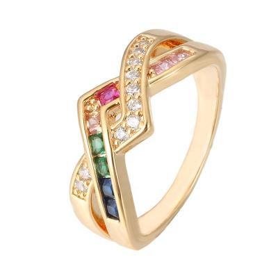 China Vintage European and American Women's Diamond Cz Ring Women Luxury Zircon Ring Full Diamond Colorful Rainbow Zircon Ring for sale