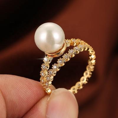 China Luxury Casual/Sporty Women Wedding Ring Party Pearl Ring Full Diamond Star Dazzling Crystal Ring Women Girls Wedding Finger Engagement for sale