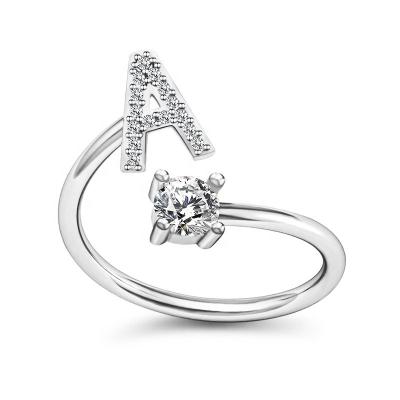 China Adjustable Rhinestone A - Z Letters Initial TRENDY Women's Stackable Alphabet Rings Name Ring for sale