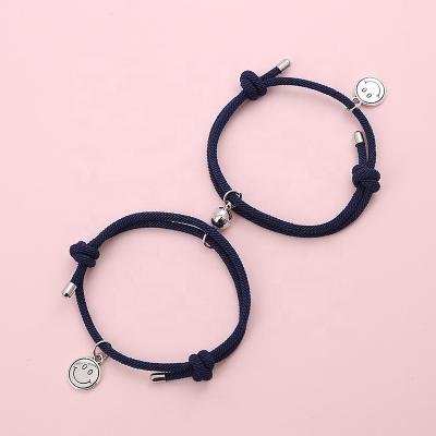 China TRENDY 2pcs Magnet Attracting Smiley Couple Bracelet For Women Men Adjustable Handmade Rope Friendship Charm Bracelets Anniversary Gift for sale